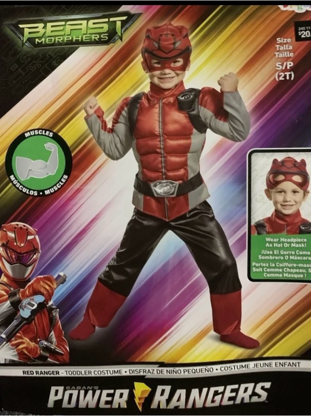 New Power Rangers toddler boy size 2T red Ranger costume and mask